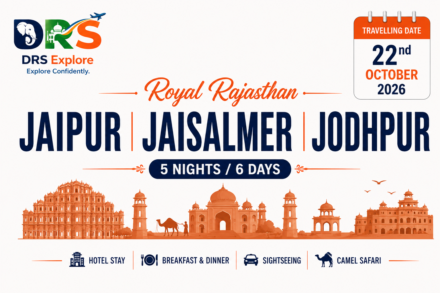 Royal Rajasthan Tour Package | Jaipur – Jaisalmer – Jodhpur | 5 Nights / 6 Days
